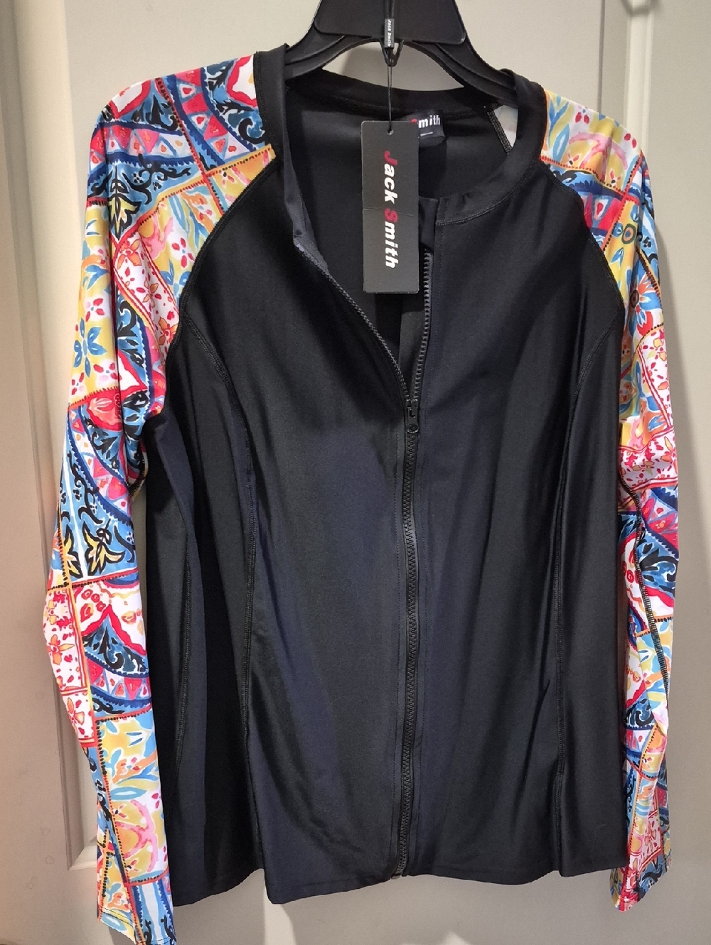 Jack Smith Women's Black Swim Coverup with Multicolor Printed Sleeves